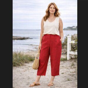 Pendleton Linen Blend Pants 16P Petite Red Crop Wide Leg High Rise Vacation FLAW